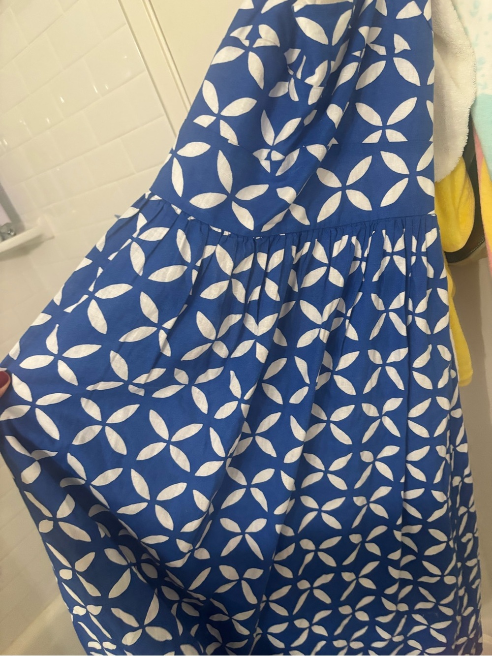 J. Crew Blue Dress with White Floral Geometric Print